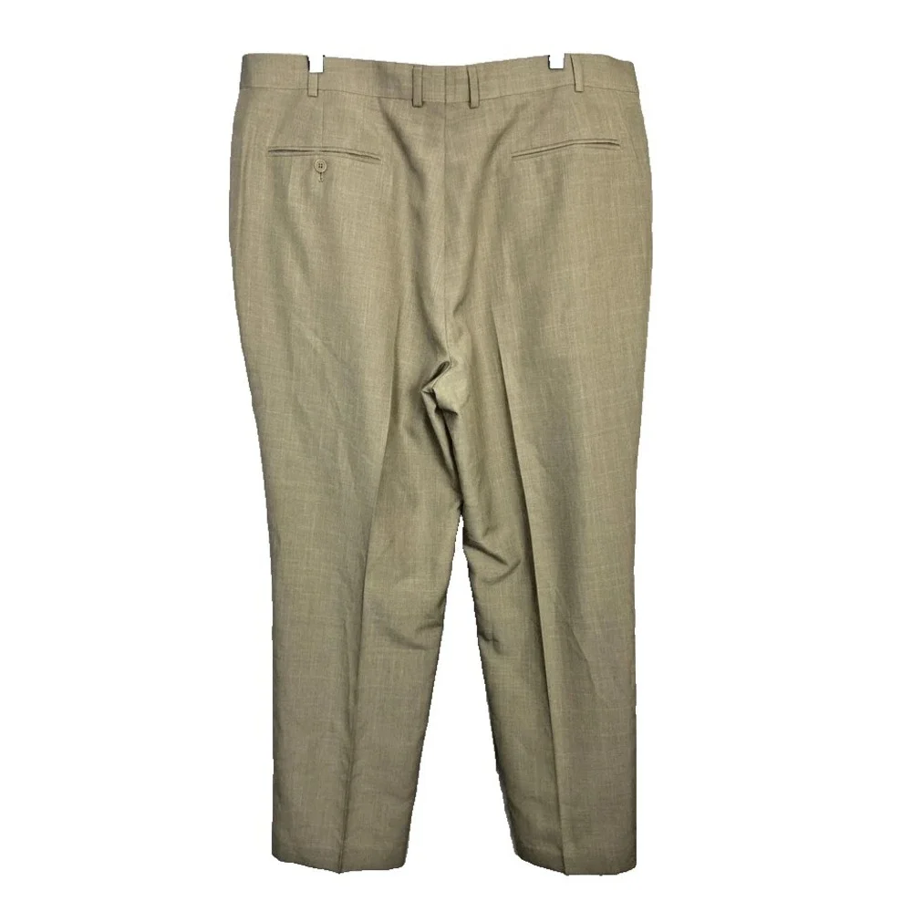 Stafford Essentials Pants Men 42x32 Beige Crosshatch Classic Fit